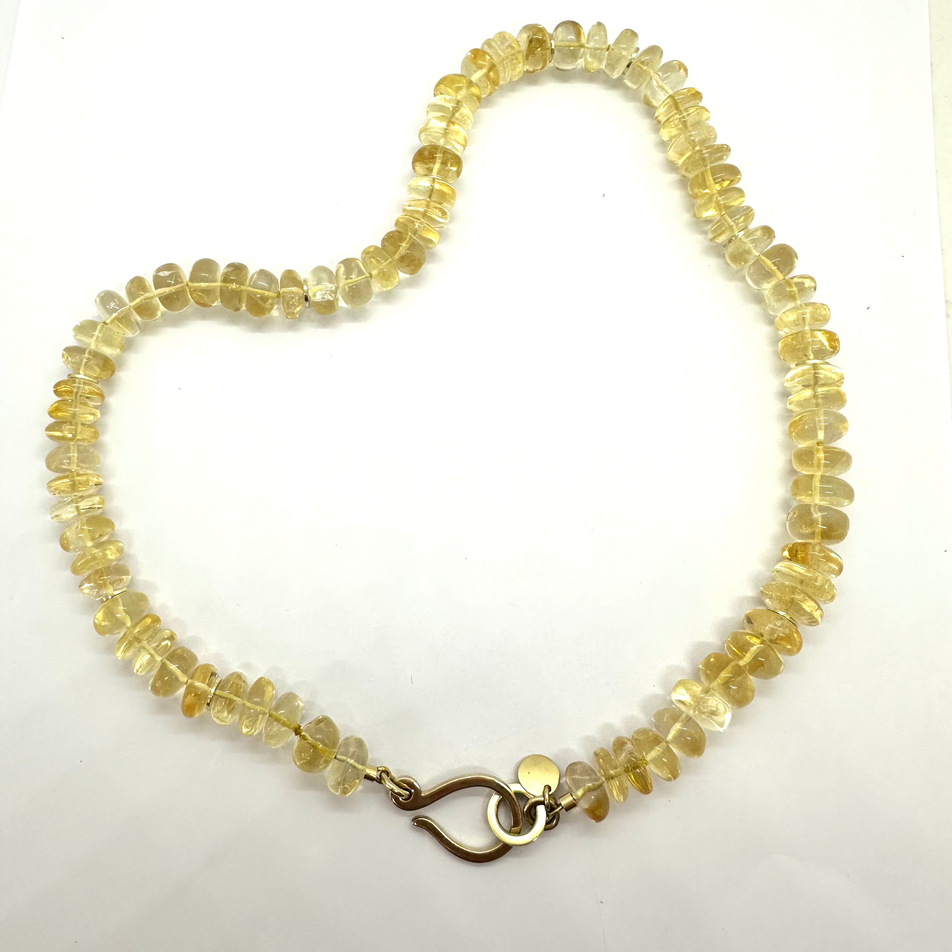 Citrine Organic Disc  Necklace with a Extra Large NV Designer Clasp in 9ct Yellow Gold